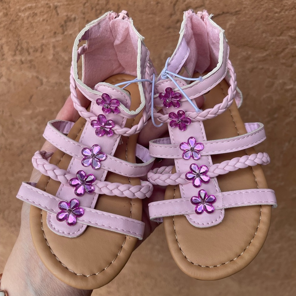 Toddler Slides, NWOT with flower rhinestones